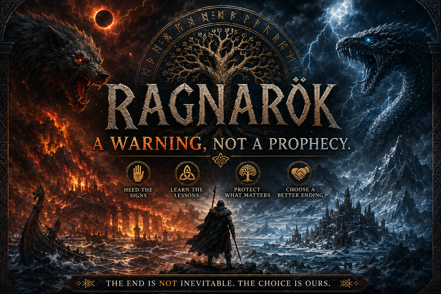Dramatic Norse artwork depicting Yggdrasi